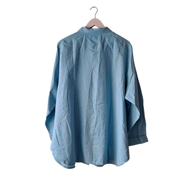 Anthony Richards Blue Button Up Long Sleeve Linen Blend Shirt Size 24W NWOT - Picture 2 of 11